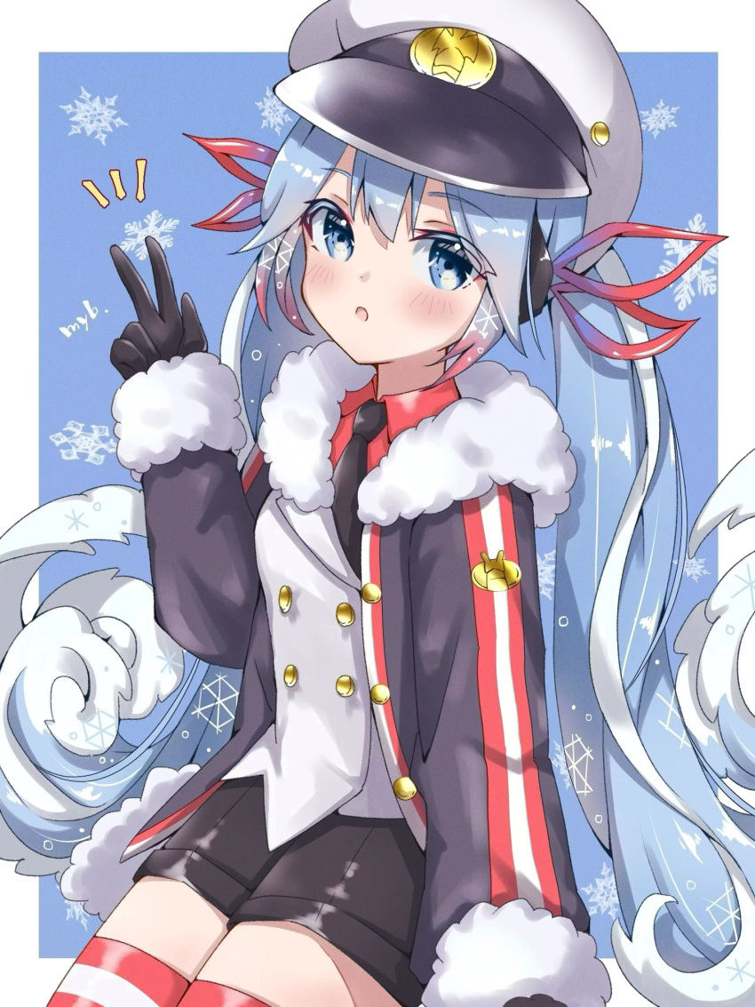 1girl, aqua_eyes, aqua_hair, black_coat, black_gloves, black_necktie, black_shorts, blush