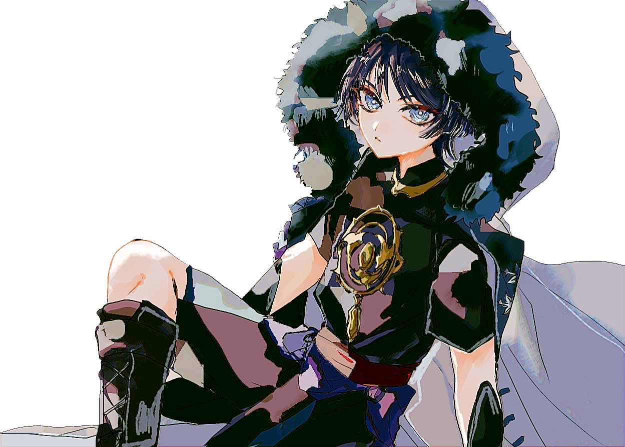 1boy, 6v85jrsk9pm5fuq, aiguillette, armor, arms_at_sides, black_boots, black_shirt, black_shorts