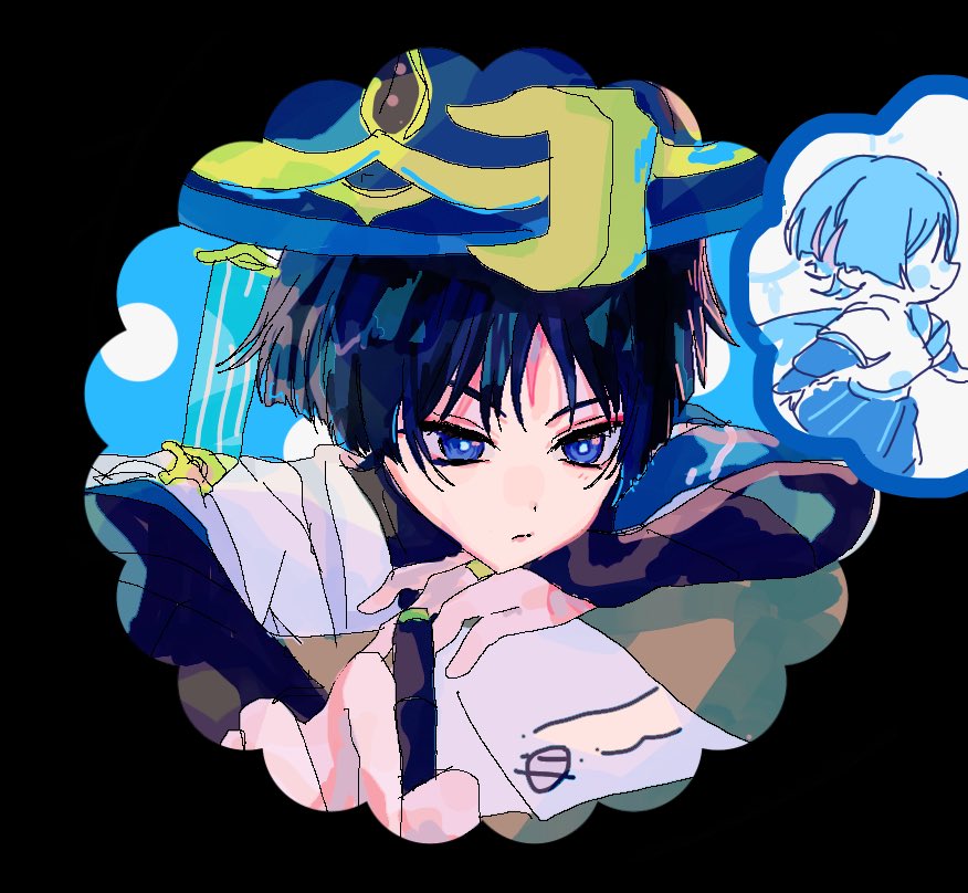 1boy, 6v85jrsk9pm5fuq, arm_rest, armor, black_bodysuit, black_border, black_bridal_gauntlets, black_hair