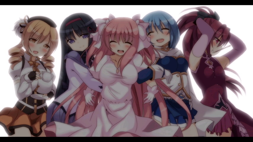 :d, :o, ^_^, akemi_homura, alternate_hairstyle, arm_holding, arm_hug, armpits