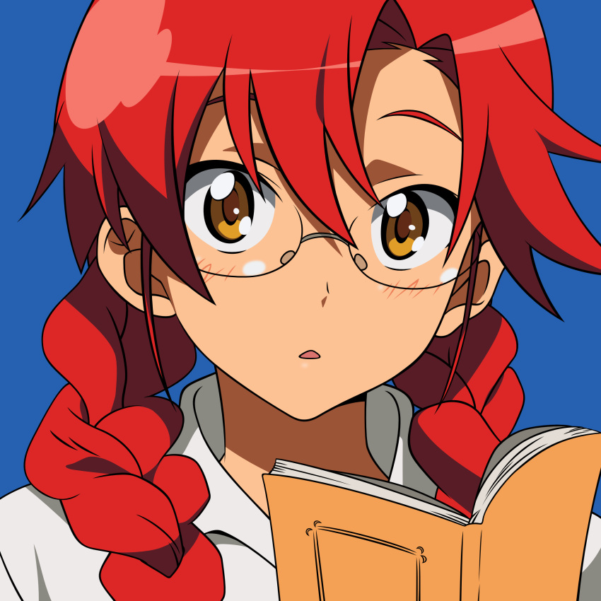 bespectacled, book, braid, face, glasses, high_res, highres, glasses