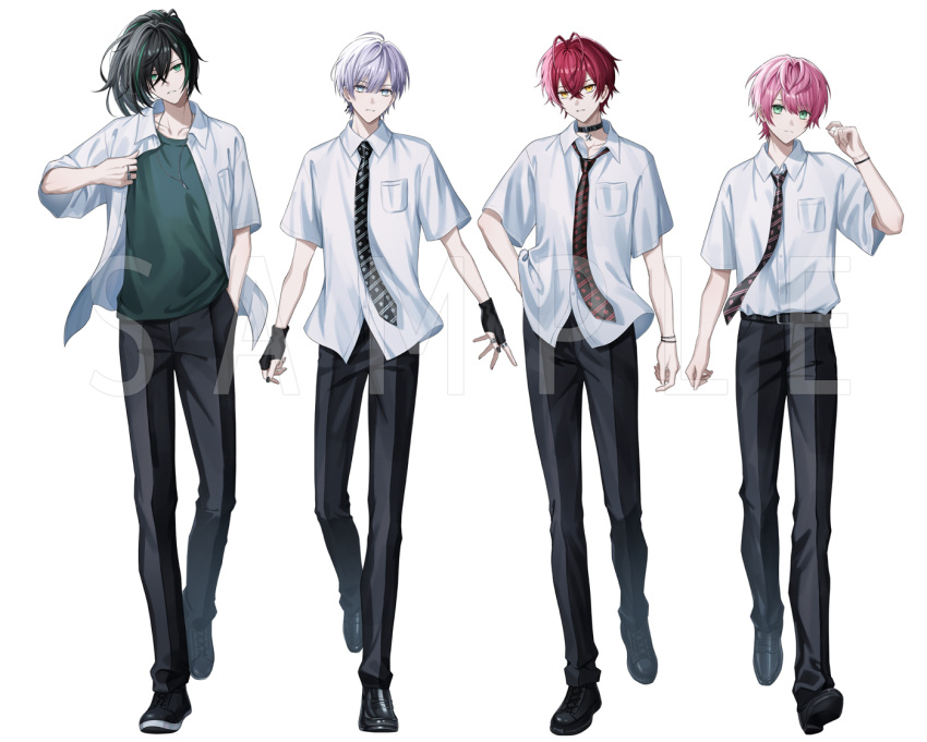 4boys, adjusting_clothes, antenna_hair, arms_at_sides, azuma_hatori, belt, belt_buckle, black_belt