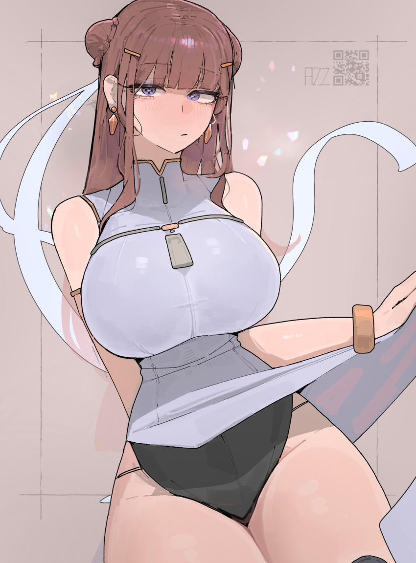 1girl, armlet, artist_name, azz0422, blunt_bangs, blush, breasts, bright_pupils