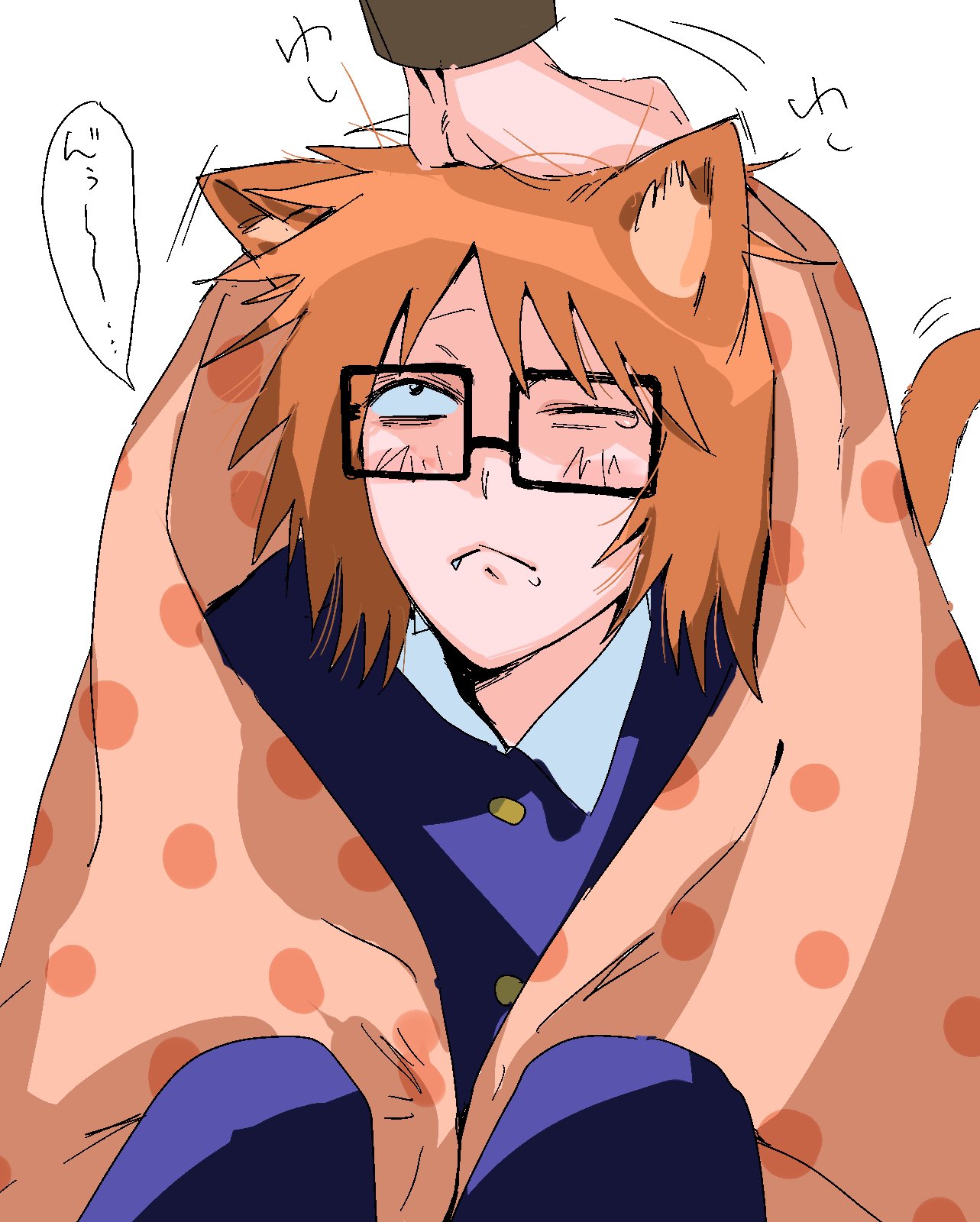 2boys, :<, animal_ears, black_eyes, blanket, brothers, cat_boy, cat_ears