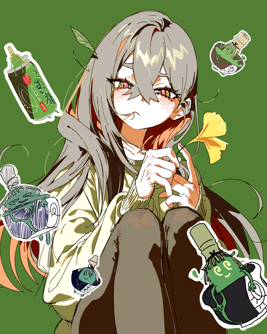 1girl, 5oh5s2, black_hair, black_pants, blush, carmine_(pokemon), colored_inner_hair, crossed_bangs