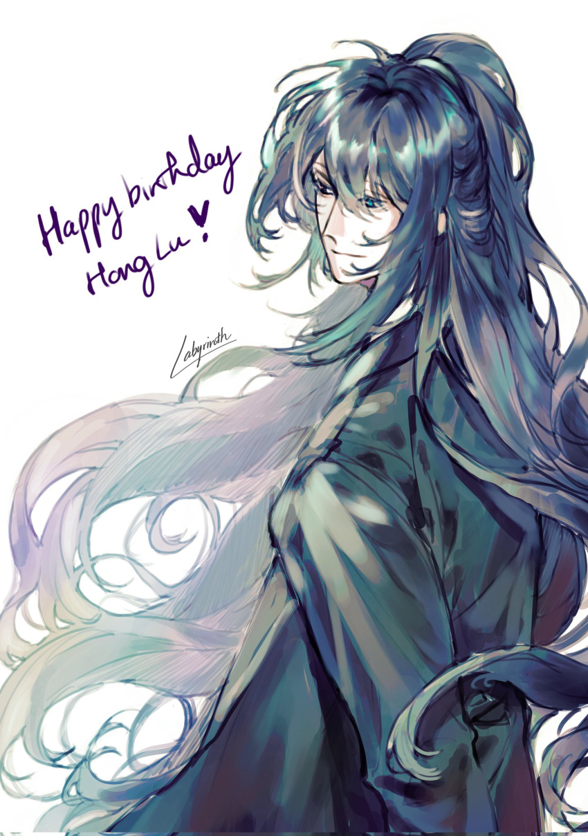 1boy, black_coat, black_eyes, black_hair, blue_eyes, coat, happy_birthday, heterochromia
