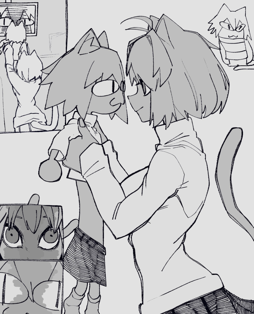 2girls, :3, ahoge, animal, animal_ear_fluff, animal_ears, arcueid_brunestud, bone_nigi