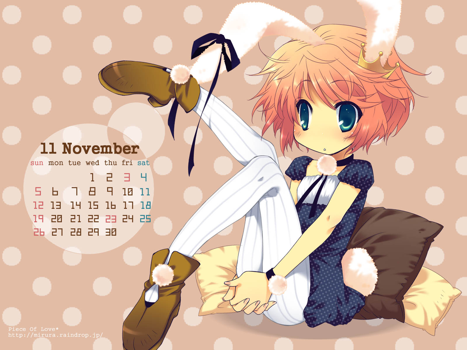 blush, bunny_ears, bunnygirl, calender, flat_chest, highres, loli, noizi_itou, pantyhose, short_hair, striped, tail, tights, usagimimi, vertical-striped_legwear, vertical_stripes, wallpaper, white_legwear, white_pantyhose, yano_mirura