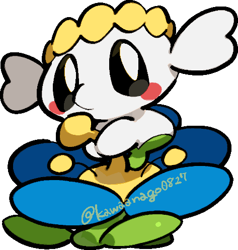 blue_flower, blush, blush_stickers, chibi, chibi_only, commentary_request, flabebe, flabebe_(blue_flower)