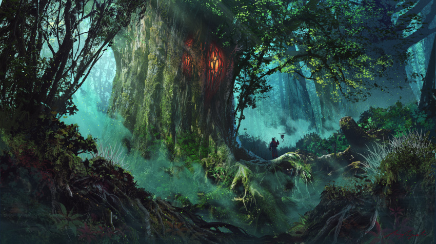 1other, absurdres, ambiguous_gender, commentary_request, day, forest, highres, light_rays