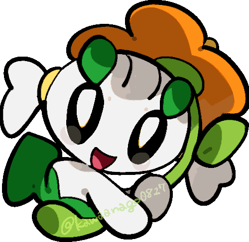 chibi, chibi_only, commentary_request, floette, floette_(orange_flower), flower, full_body, holding