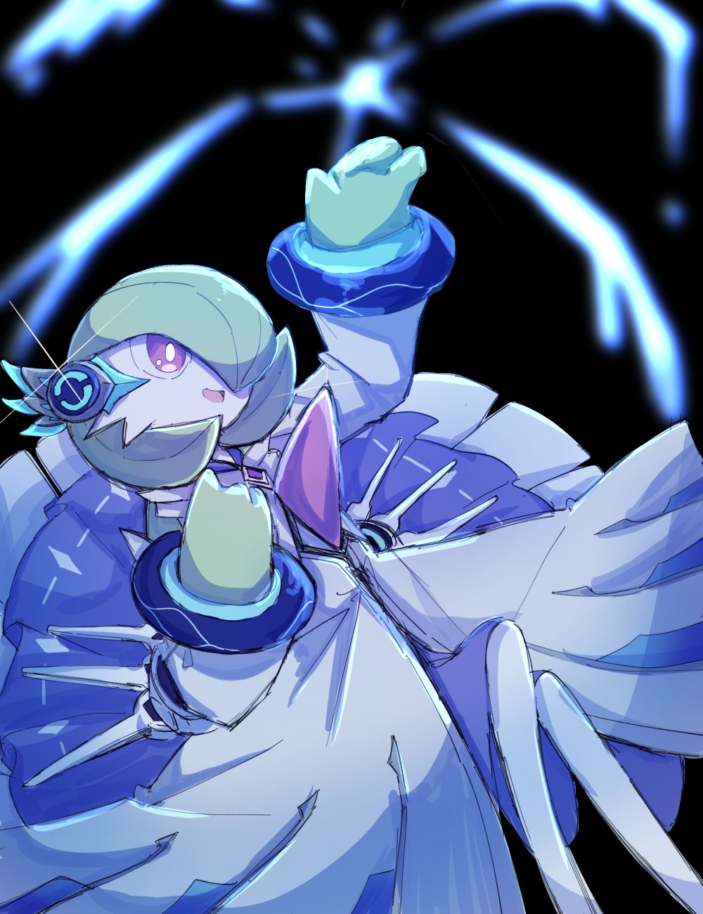 ayaka_488, black_background, bob_cut, clothed_pokemon, colored_skin, dress, gardevoir, gardevoir_(songstress)