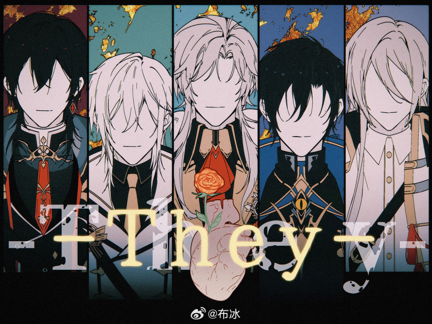 5boys, alkaid_mcgrath, alkaid_mcgrath_(infinite_empire), aqua_background, ascot, ayn_alwyn, ayn_alwyn_(infinite_empire), belt