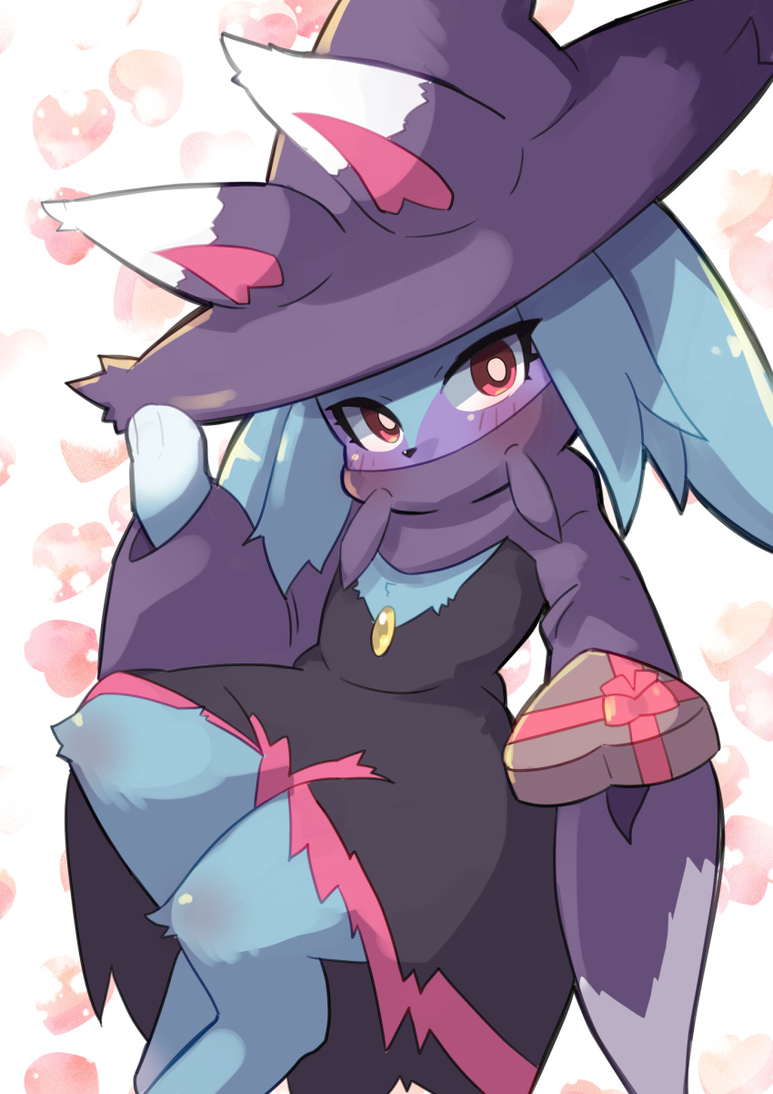 1girl, animal_ears, blush, box, commentary_request, dress, furry, furry_female