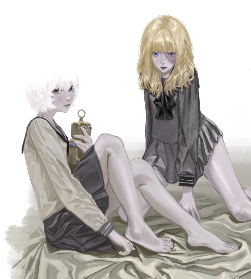 2girls, absurdres, blonde_hair, blue_eyes, commentary, death_note, english_commentary, genderswap