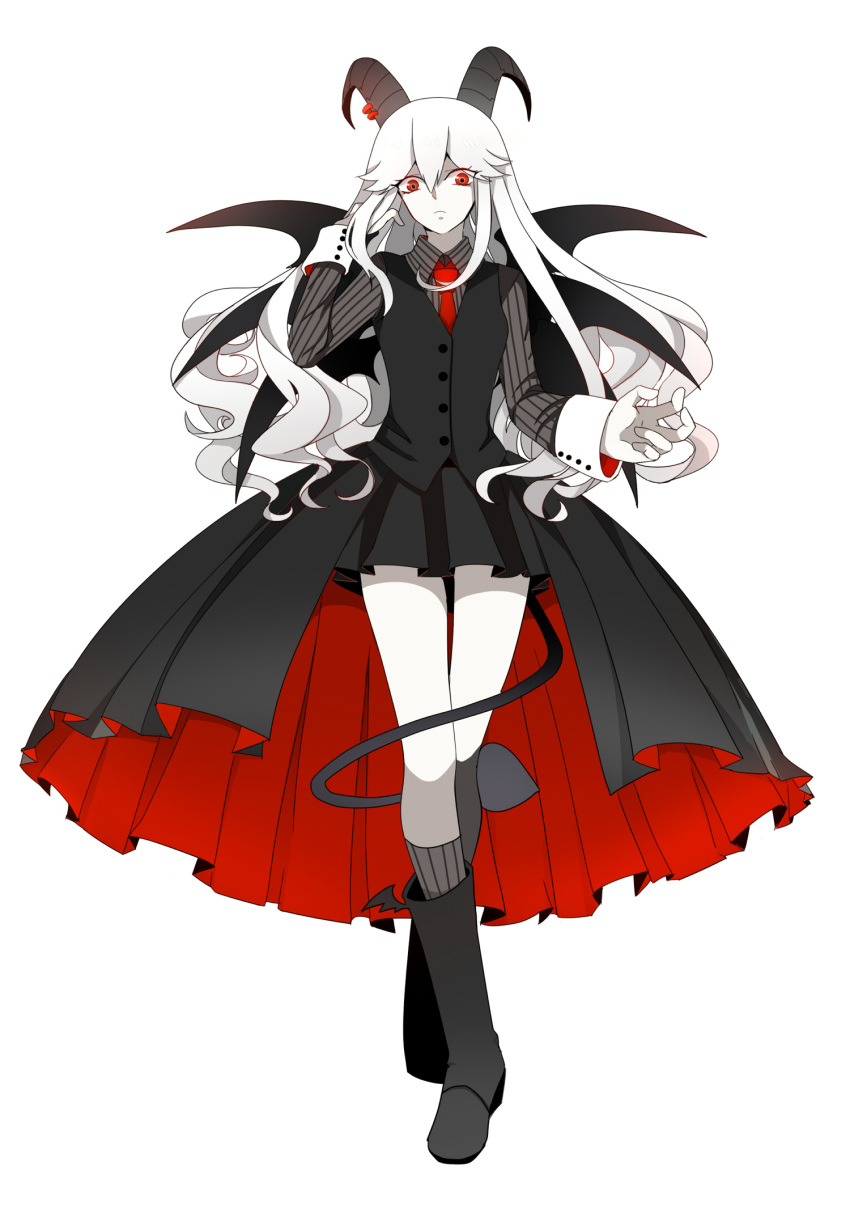 bat_wings, black_boots, black_skirt, boots, demon_tail, funamusea, grey_socks, haiiro_teien