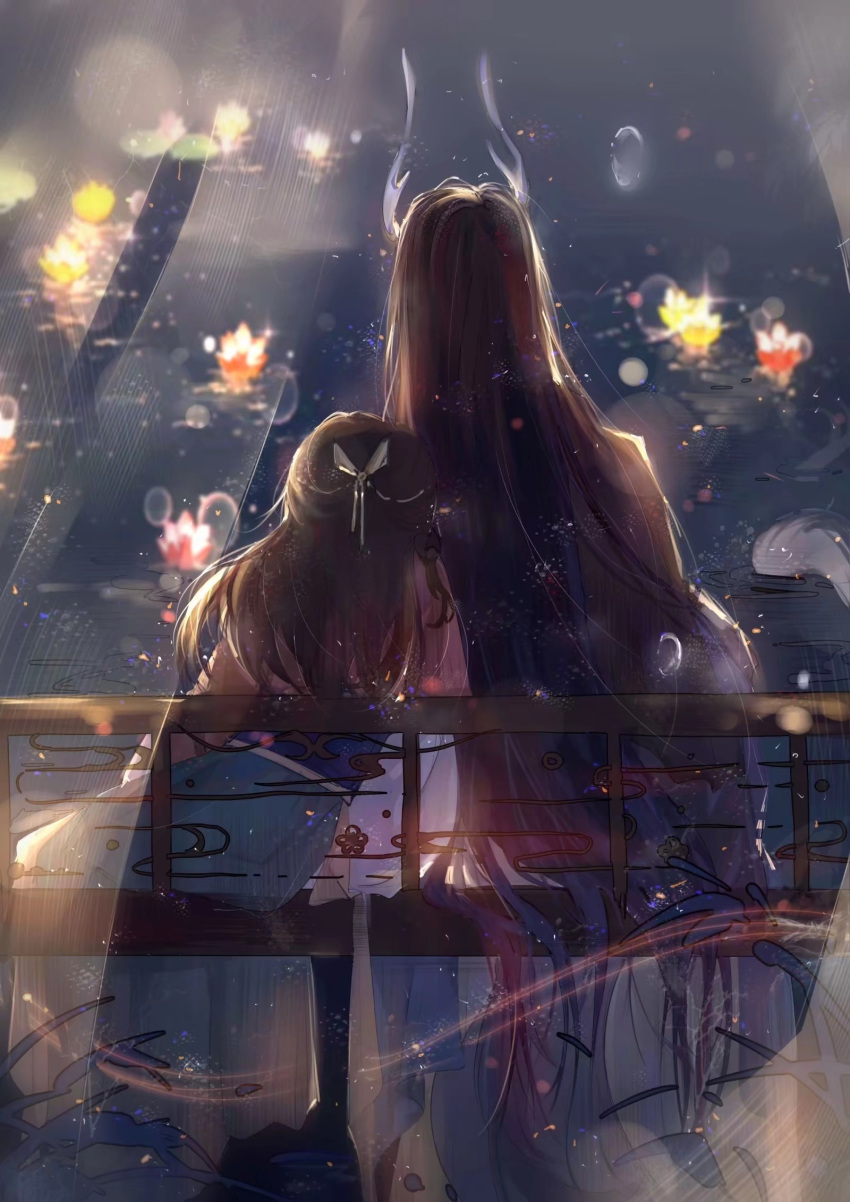 1boy, 1girl, aqua_skirt, black_hair, blue_hair, blue_sash, chinese_clothes, chinese_commentary