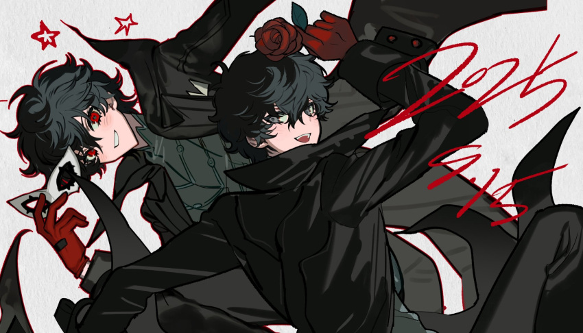 1boy, amamiya_ren, black_coat, black_eyes, black_hair, black_shirt, coat, dated