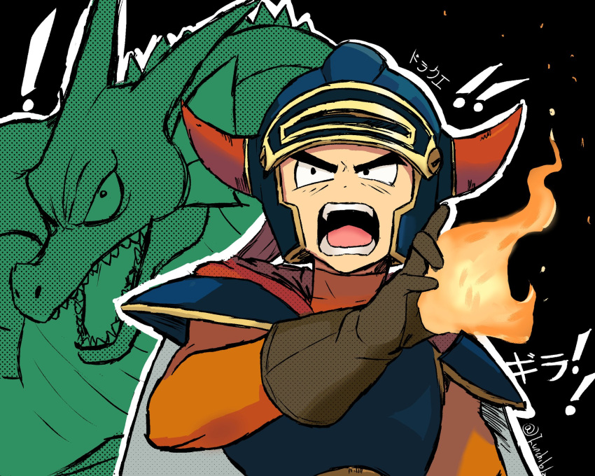 1boy, armor, black_eyes, blue_armor, bodysuit, brown_gloves, cape, dragon