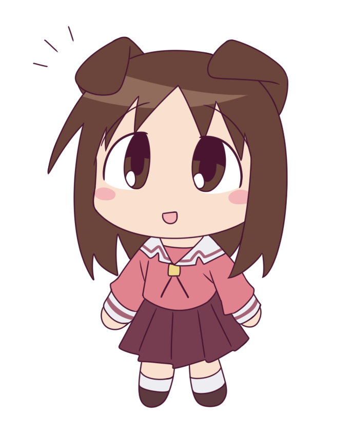1girl, :d, animal_ears, azumanga_daioh, azumanga_daioh's_school_uniform, blush, brown_eyes, brown_hair