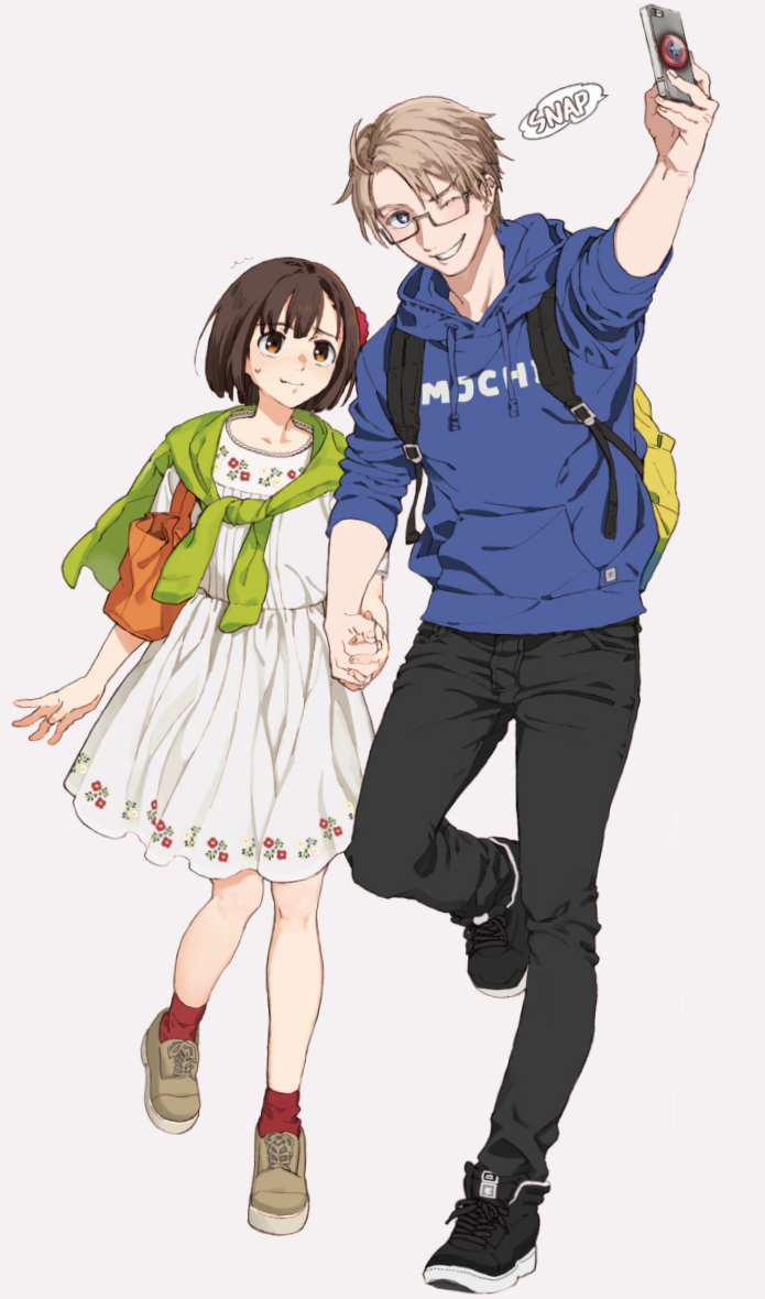 1boy, 1girl, ^^^, ahoge, america_(hetalia), ankle_socks, arm_at_side, arm_up