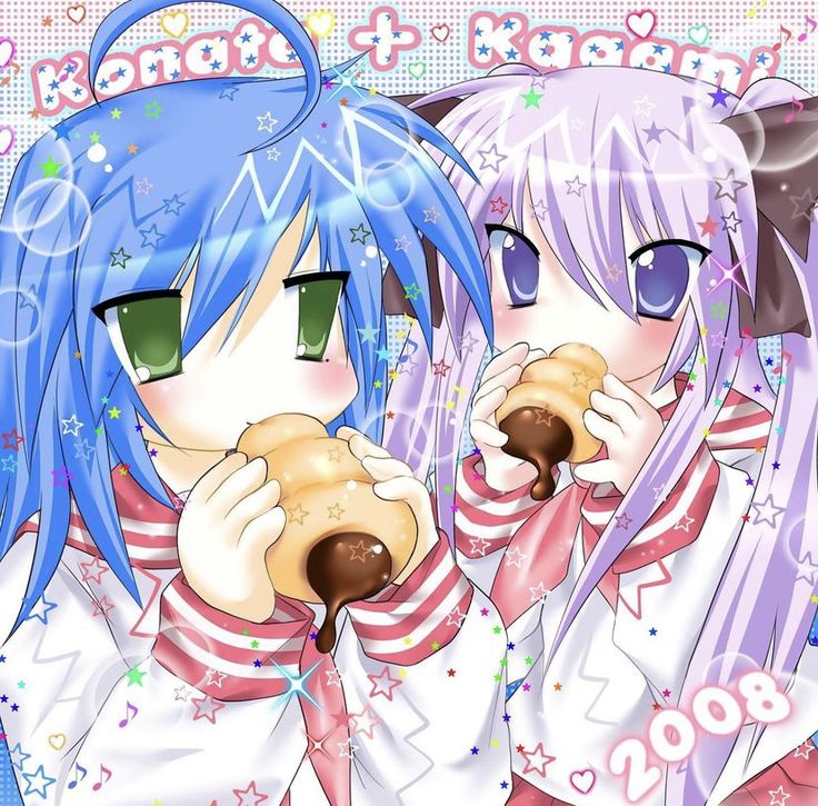 2000s_(style), 2008, 2girls, ahoge, blue_hair, blush, bow, canihavepromo