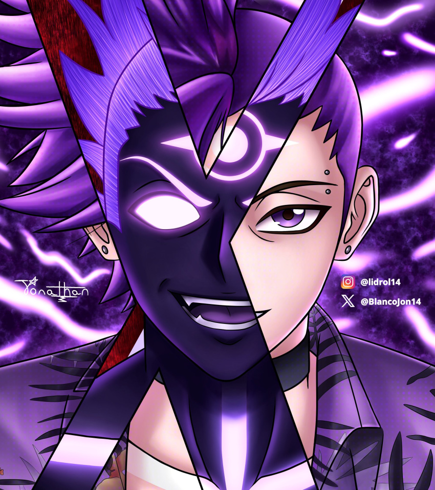 black_choker, black_eyeliner, blancojon14, choker, dragon_boy_(to_be_hero_x), ear_piercing, eyebrow_piercing, eyeliner