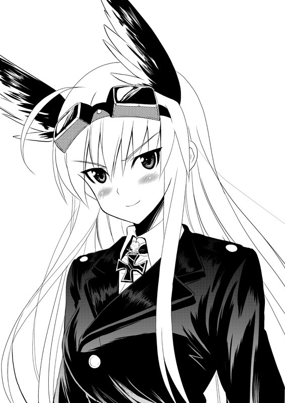 blush, cross, goggles, goggles_on_head, hanna-justina_marseille, head_wings, iron_cross, kyogoku_shin