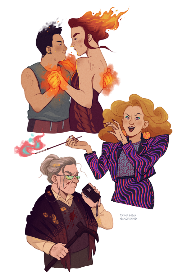 1980s_fashion, 4girls, agnes_montague, black_eyes, black_hair, blonde_hair, blood, blood_on_face