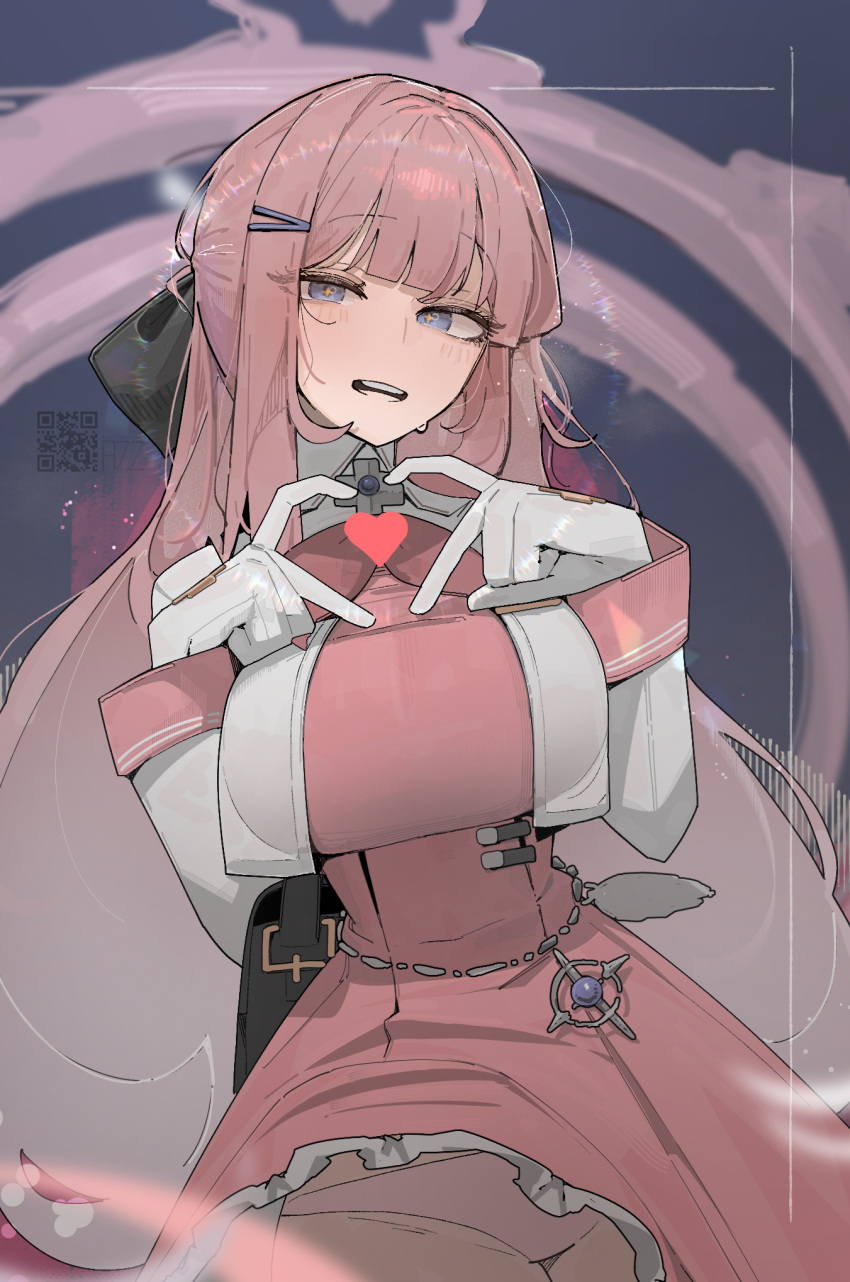 1girl, azz0422, bag, black_bow, black_survival, blue_eyes, blunt_bangs, blush