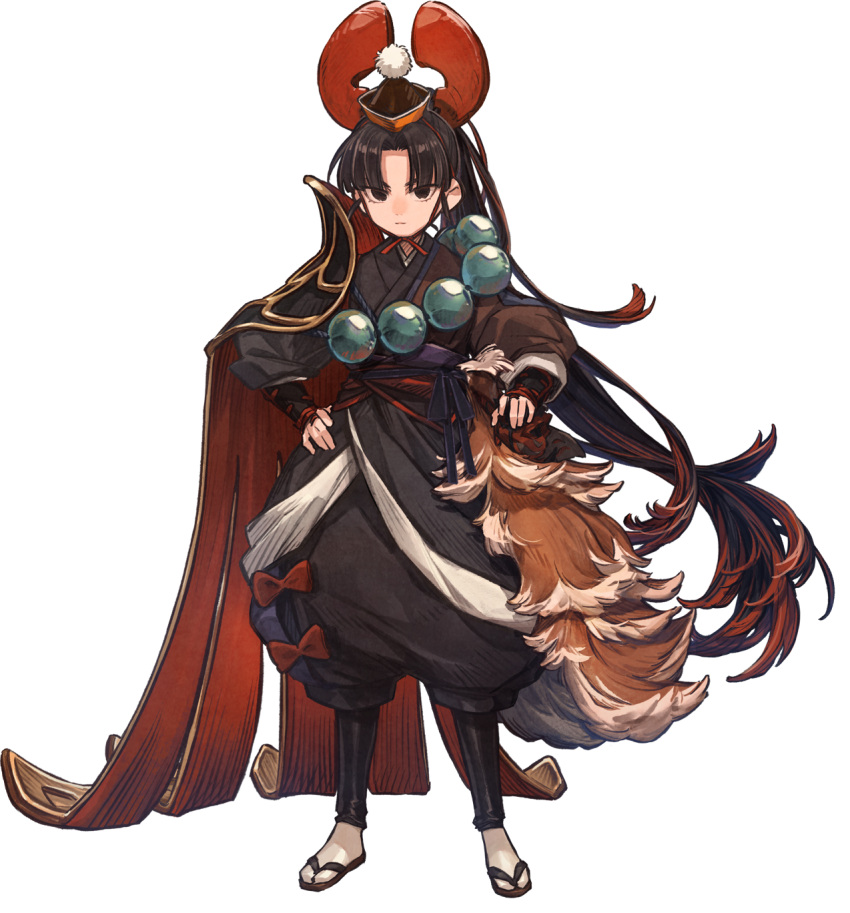 1girl, armor, artist_request, bag, bandai_namco, beads, black_armor, black_eyes