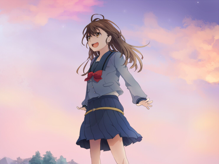 1girl, :d, ahoge, blazer, blue_sailor_collar, blush, brown_eyes, brown_hair