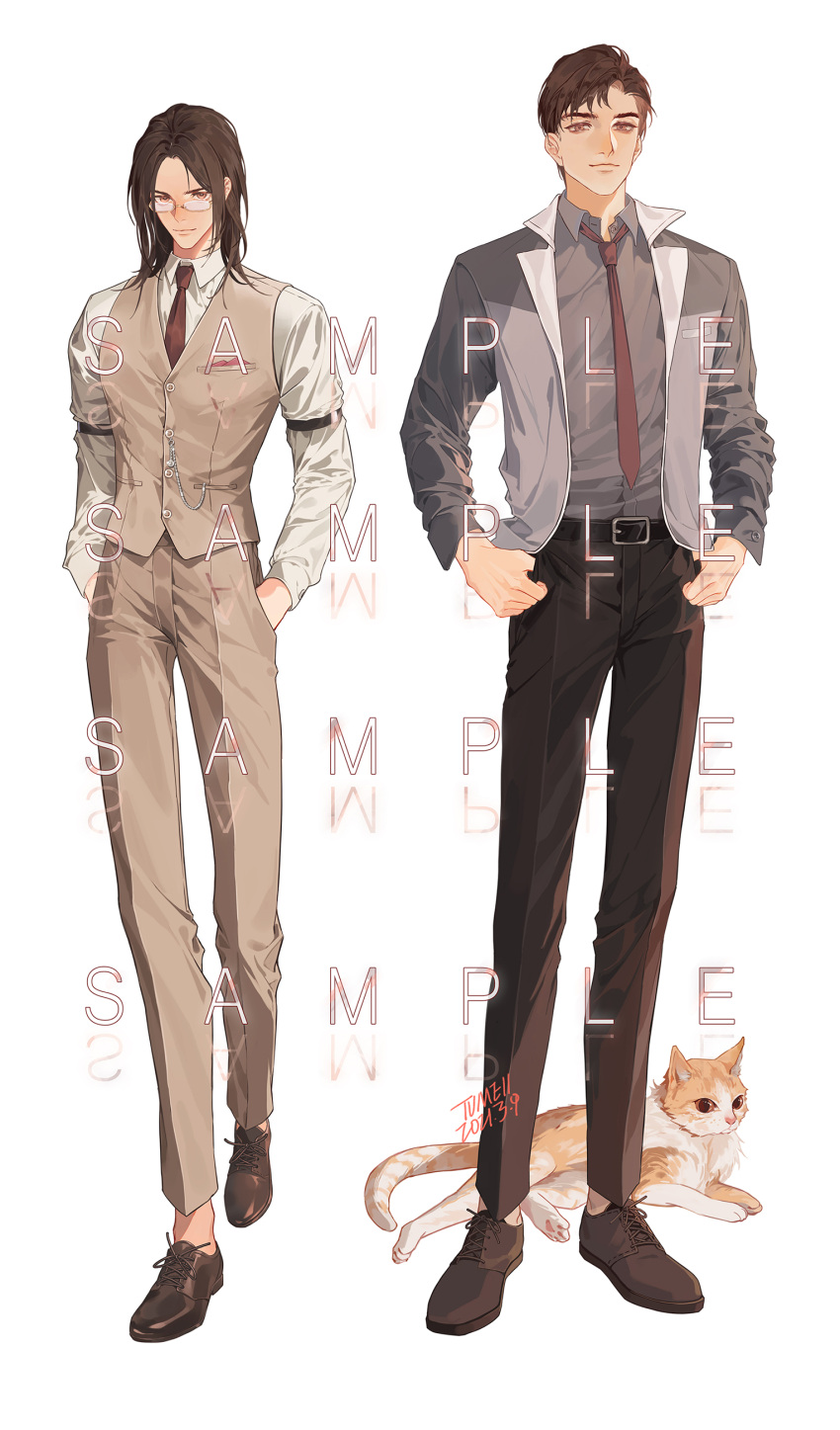 >:), 2boys, absurdres, belt, belt_buckle, black_belt, black_hair, black_pants