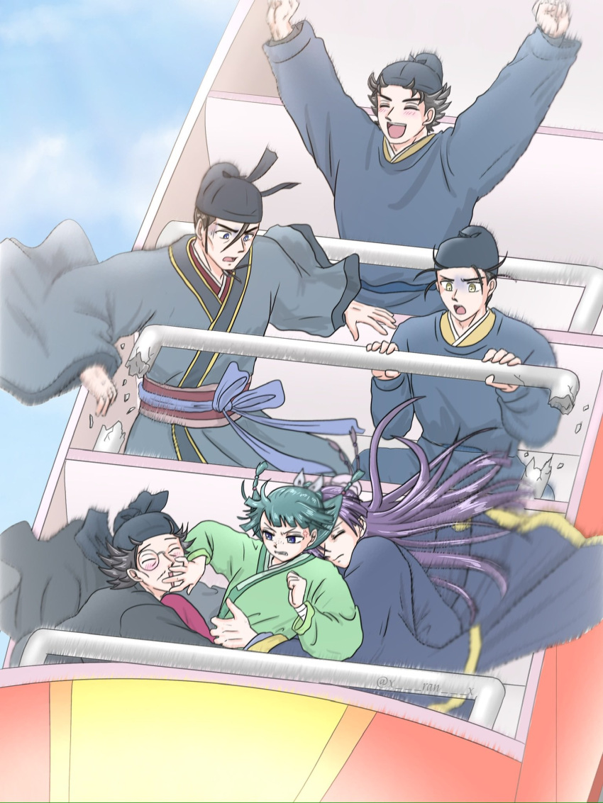 ^_^, anger_vein, angry, arms_up, basen_(kusuriya_no_hitorigoto), black_hair, blue_eyes, blue_hanfu