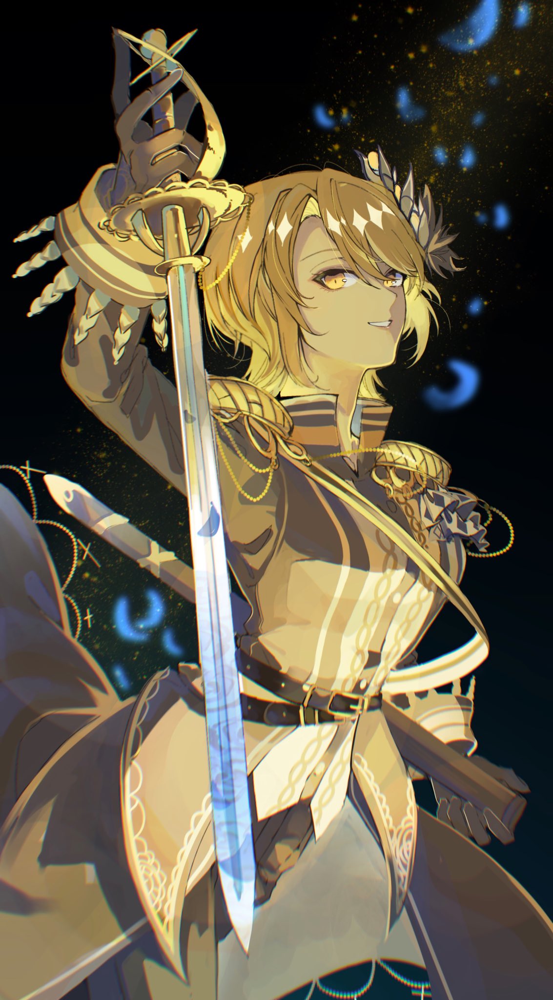 1girl, arm_up, belt, black_background, black_belt, black_gloves, black_jacket, black_pants