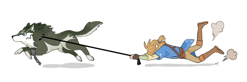 1boy, animal_earrings, belt, blonde_hair, blue_eyes, blue_tunic, boots, broken