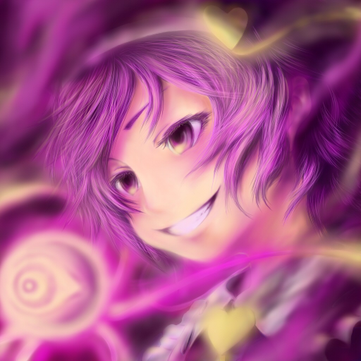 bad_id, colored_eyelashes, eyelashes, face, glowing, grin, heart, komeiji_satori