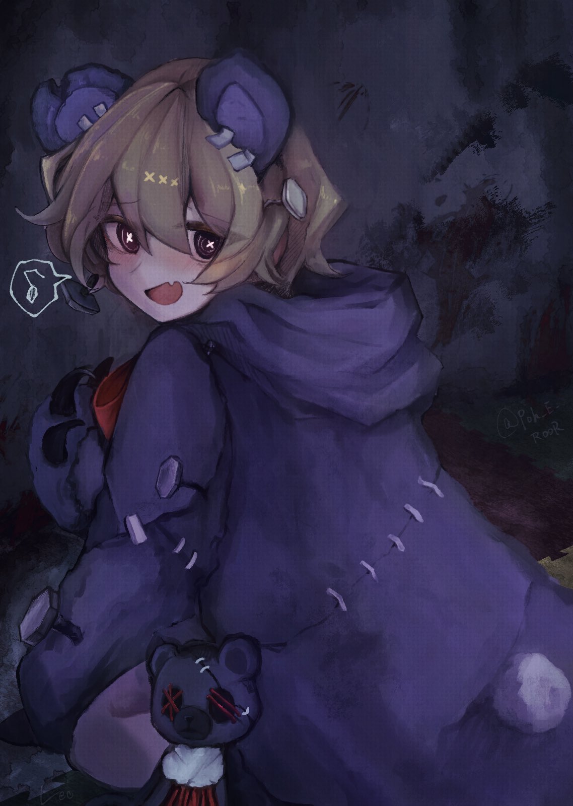 1boy, :d, animal_ears, bear_claws, bear_ears, bear_tail, blonde_hair, brown_eyes