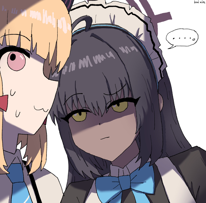 ..., 2girls, :3, absurdres, artist_name, black_hair, blue_archive, blue_bow
