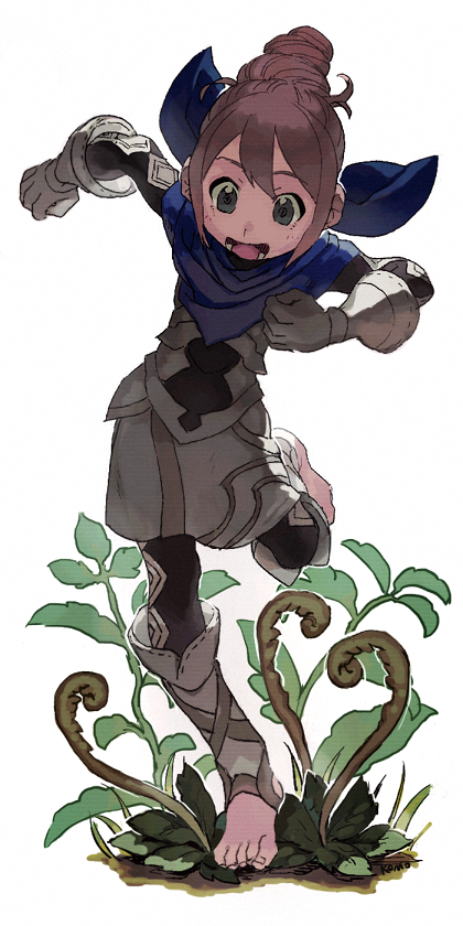 1girl, blue_scarf, female_kana_(fire_emblem), fire_emblem, fire_emblem_fates, full_body, hair_bun, mari_mokomo