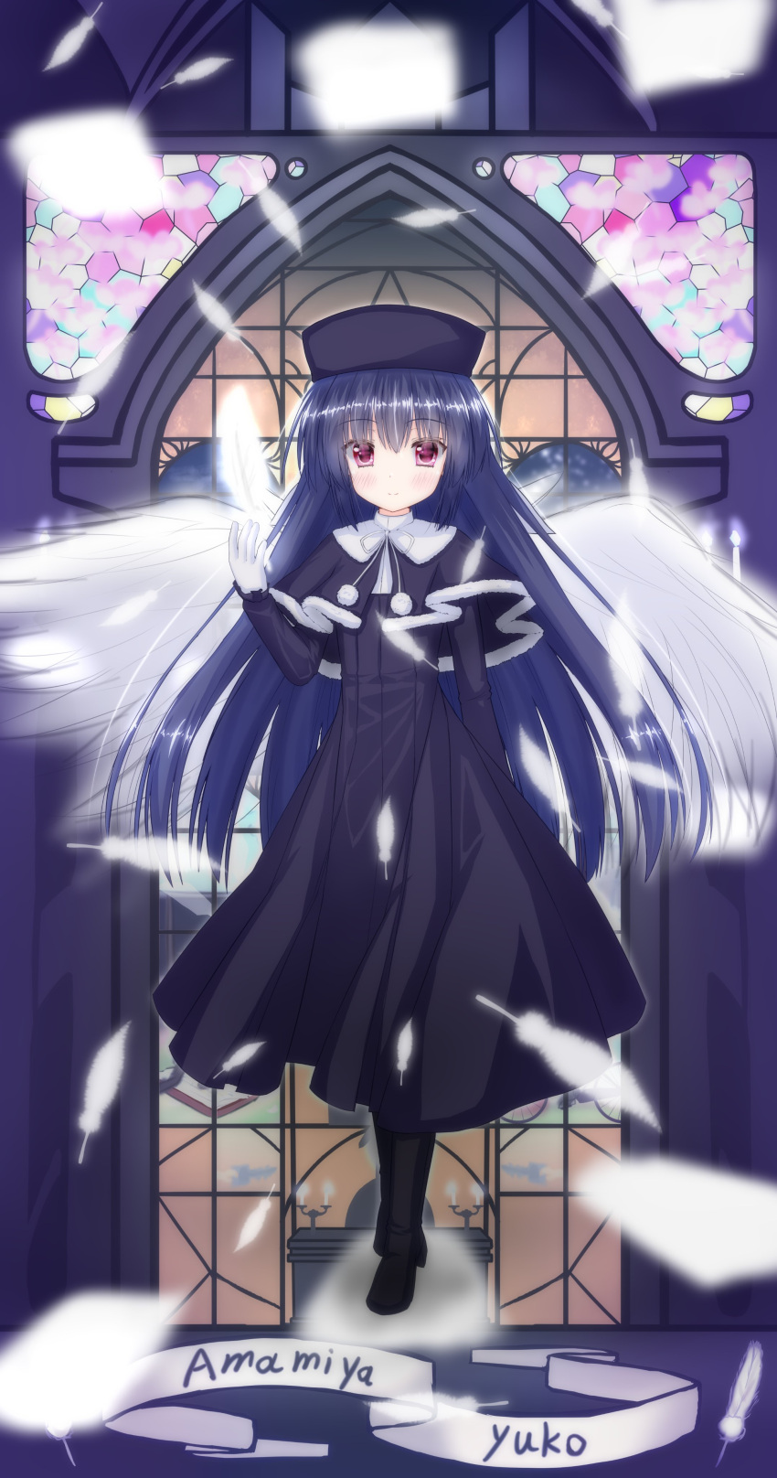 1girl, absurdres, amamiya_yuuko, black_capelet, black_dress, black_hair, black_pantyhose, blush