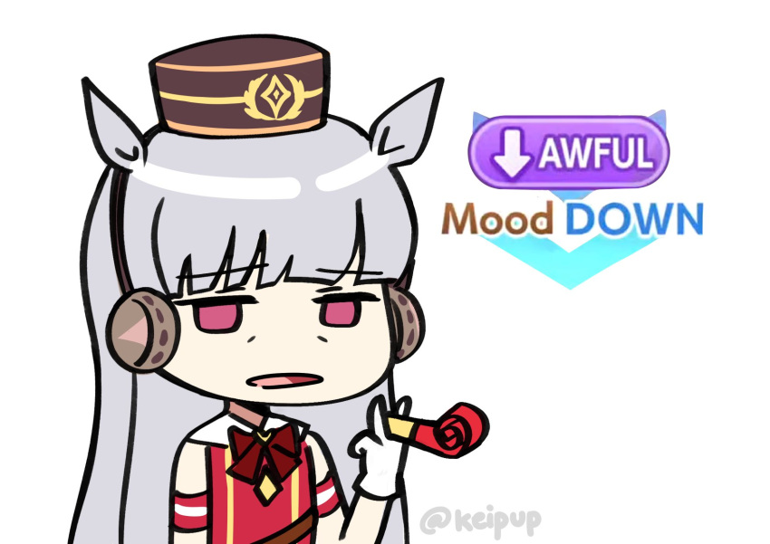 1girl, animal_ears, between_fingers, bow, brown_hat, earmuffs, gameplay_mechanics, gloves
