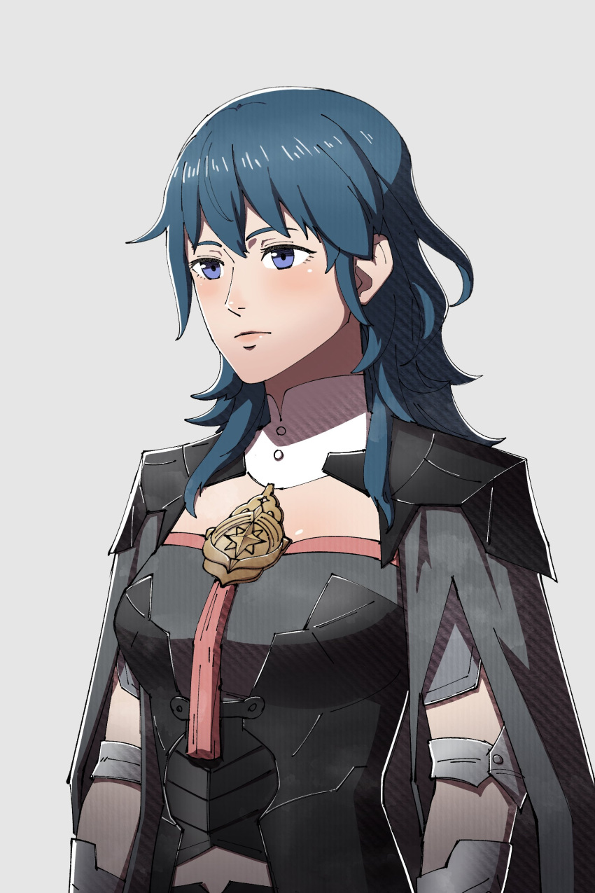 1girl, absurdres, armor, black_armor, black_cape, blue_eyes, blue_hair, breasts
