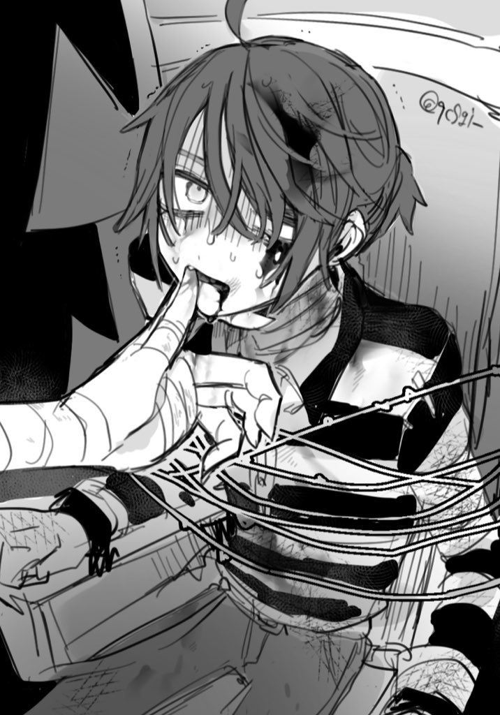 2boys, 9csgi, alva_lorenz, bandaged_hand, bandaged_neck, bandages, blood, blood_on_face
