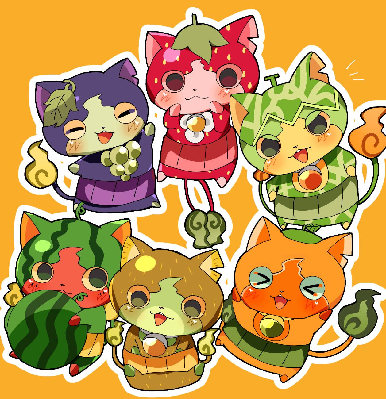 animal_ears, bokarosuki13, budounyan, cat_ears, closed_eyes, colored_skin, fire, flame-tipped_tail