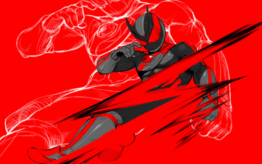1boy, absurdres, full_body, highres, kamen_rider, kamen_rider_zeztz, kamen_rider_zeztz_(series), limited_palette