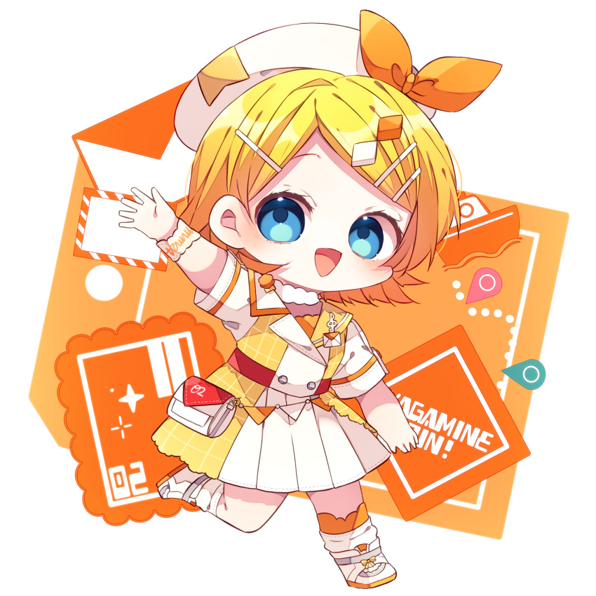 1girl, :d, blonde_hair, blue_eyes, character_name, chibi, chibi_only, commentary_request