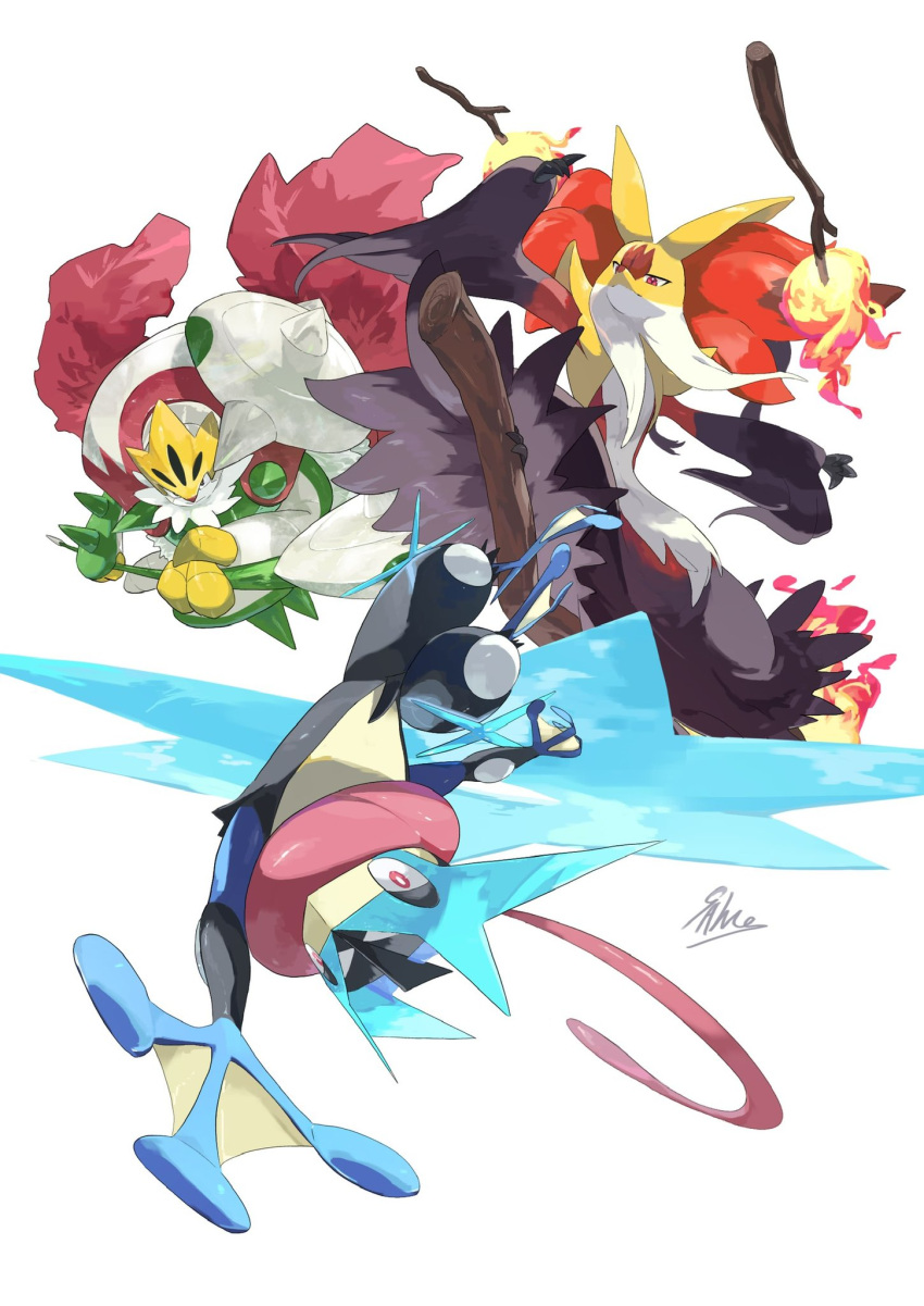3others, animal_ear_fluff, animal_ears, black_fur, broom, broom_riding, cape, chesnaught