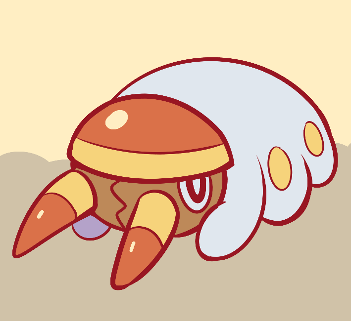 brown_background, grubbin, looking_at_viewer, no_humans, pokemon, pokemon_(creature), solo, strontiumsun, two-tone_background