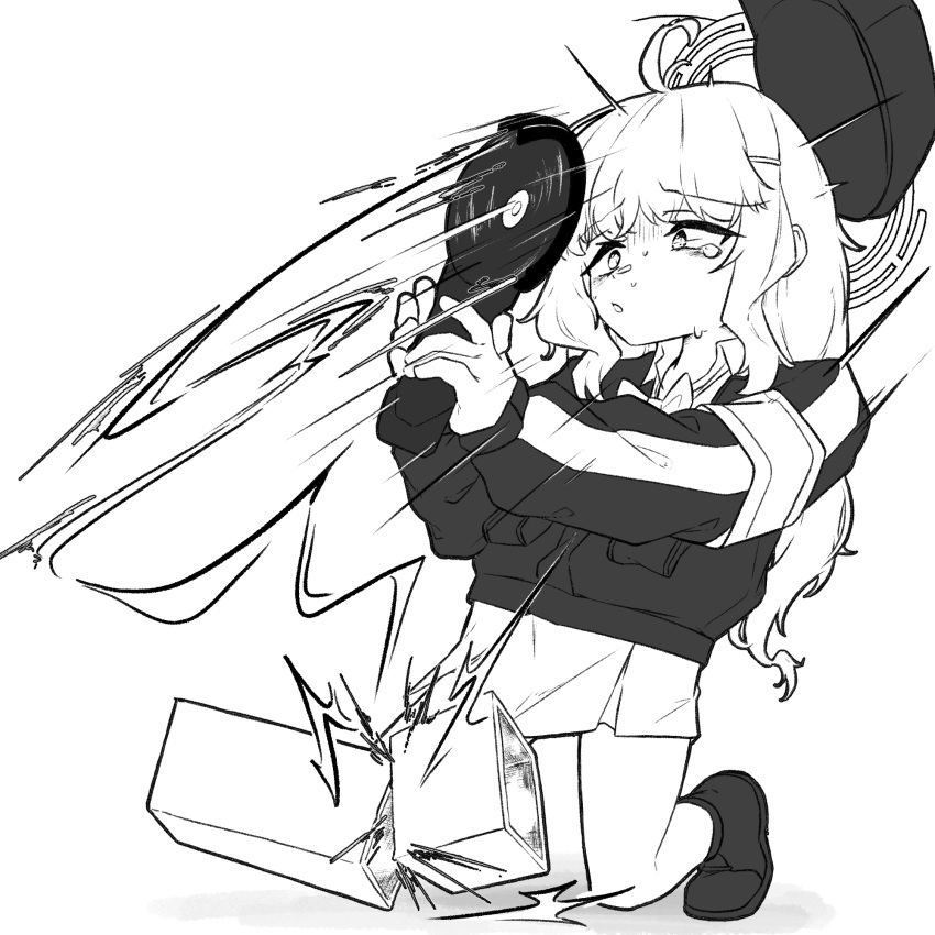 1girl, 743_(743rd_bat), accident, ahoge, aoba_(blue_archive), armband, blue_archive, bow